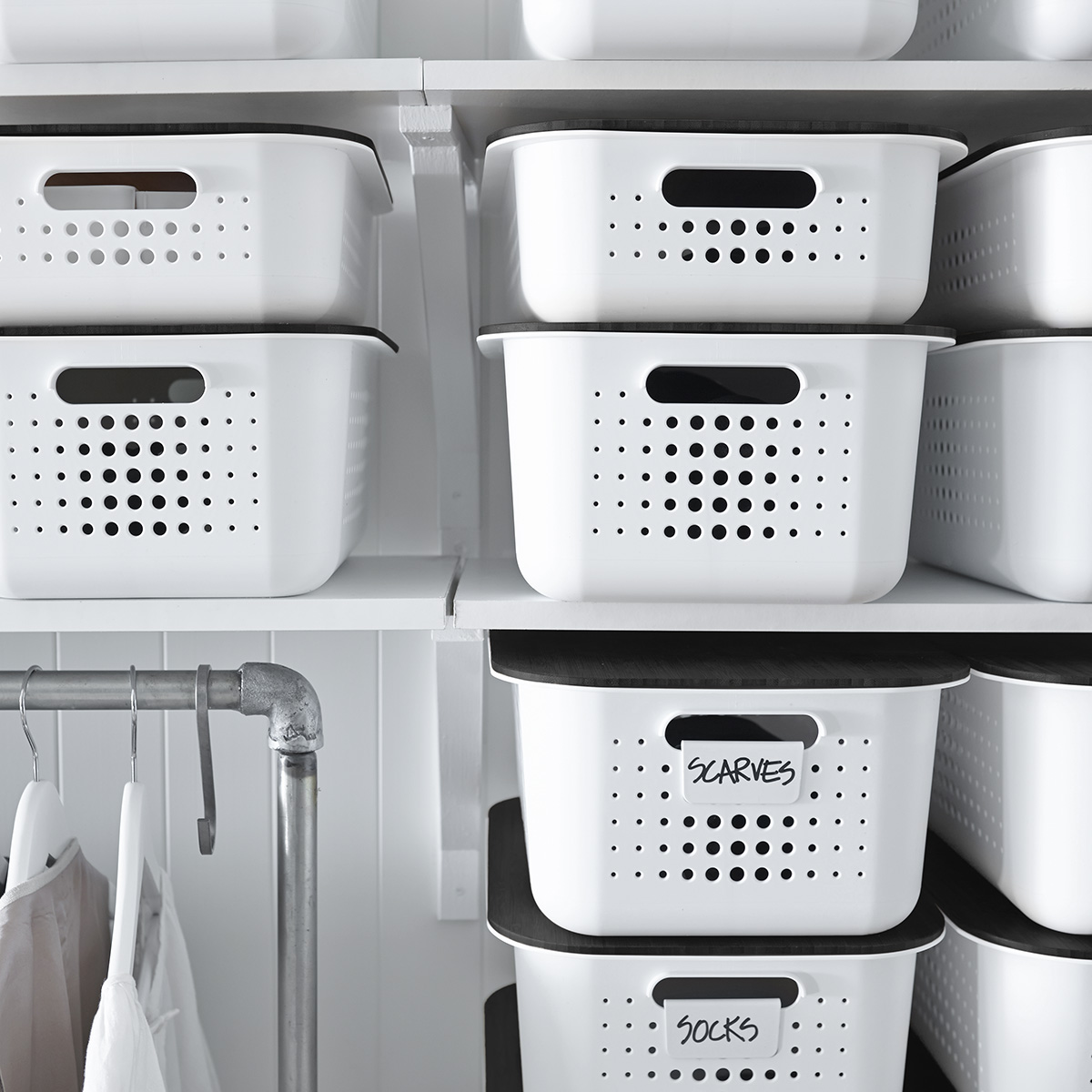 White Nordic Storage Baskets With Handles | The Container Store